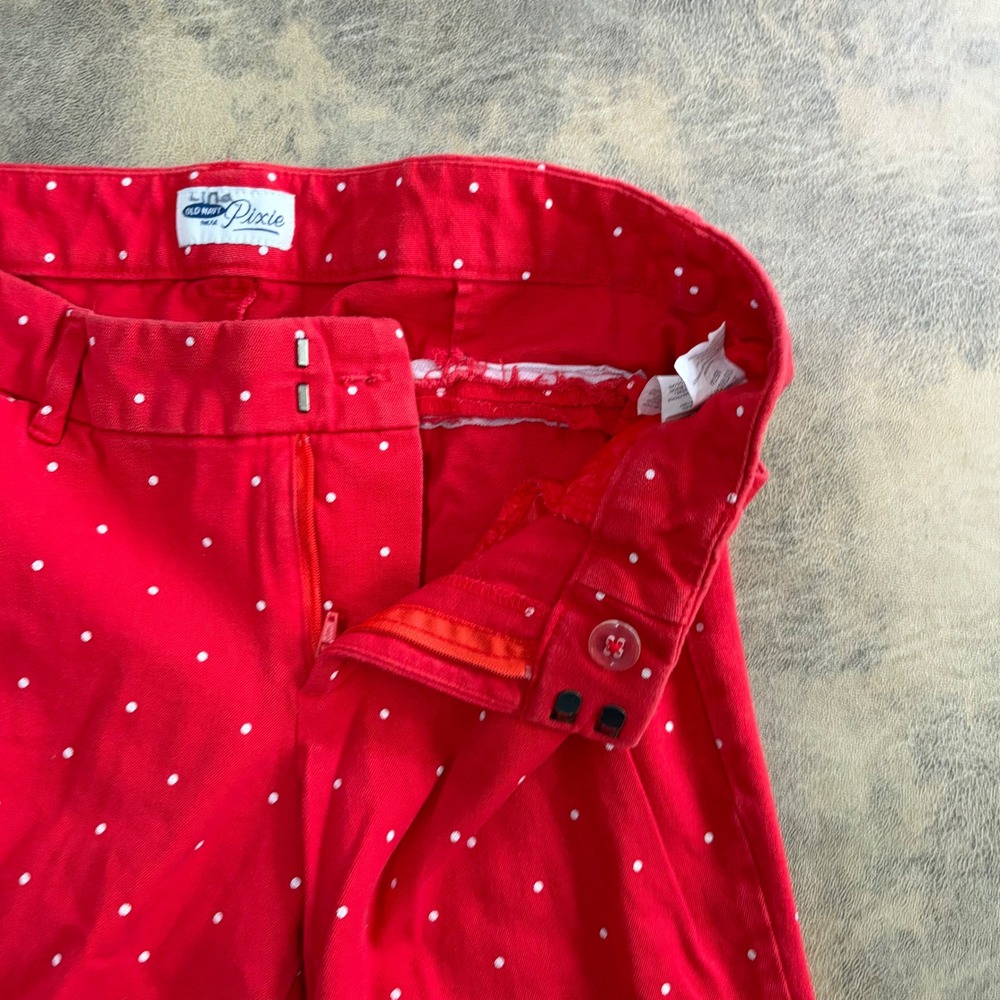 Old Navy Pixie Pants Womens 10 Regular Red Polka Dot Ankle Length Slim Trousers - Picture 6 of 14